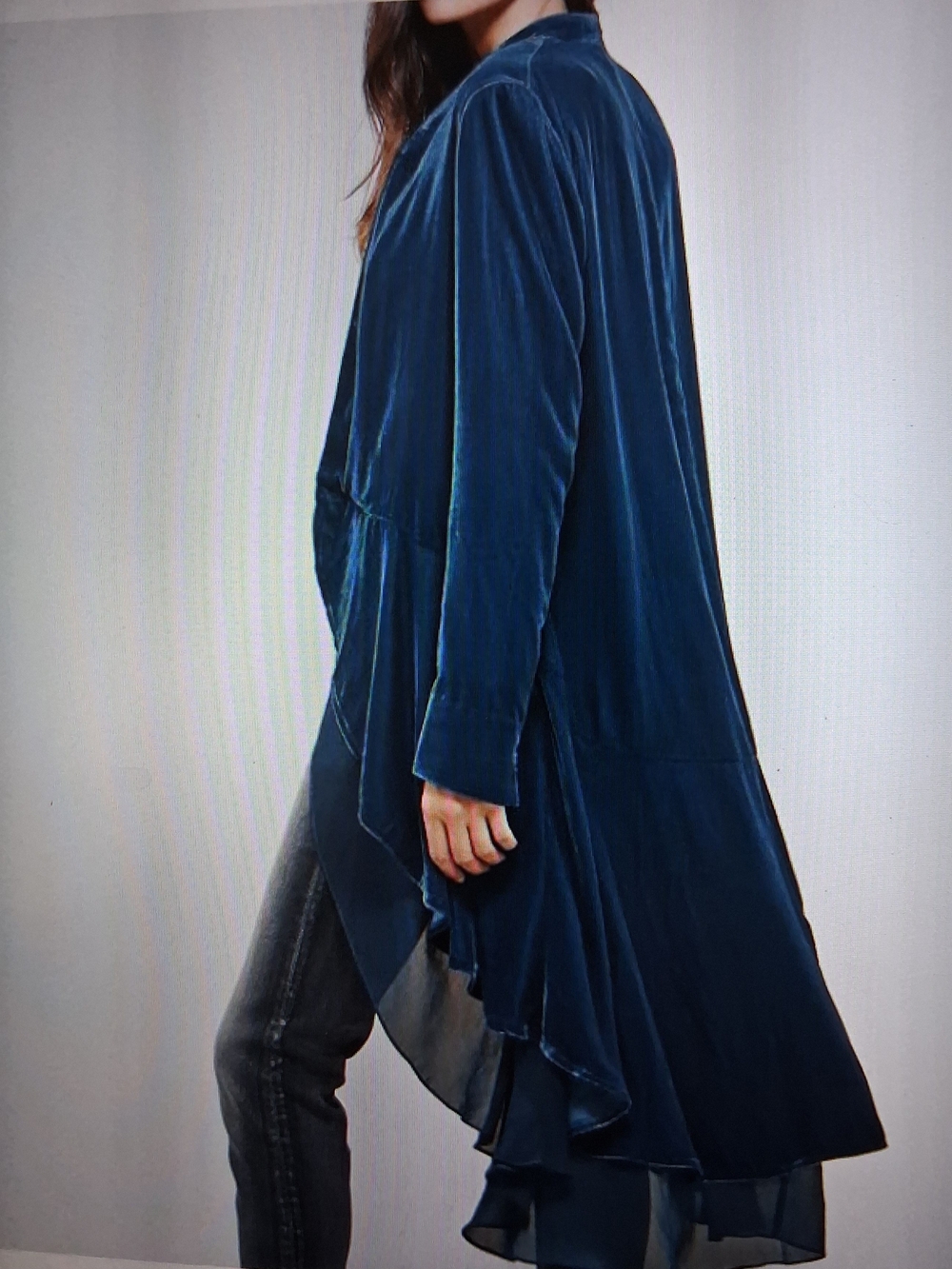 VENUS Deep Deep Blue Velvet Long Cardigan